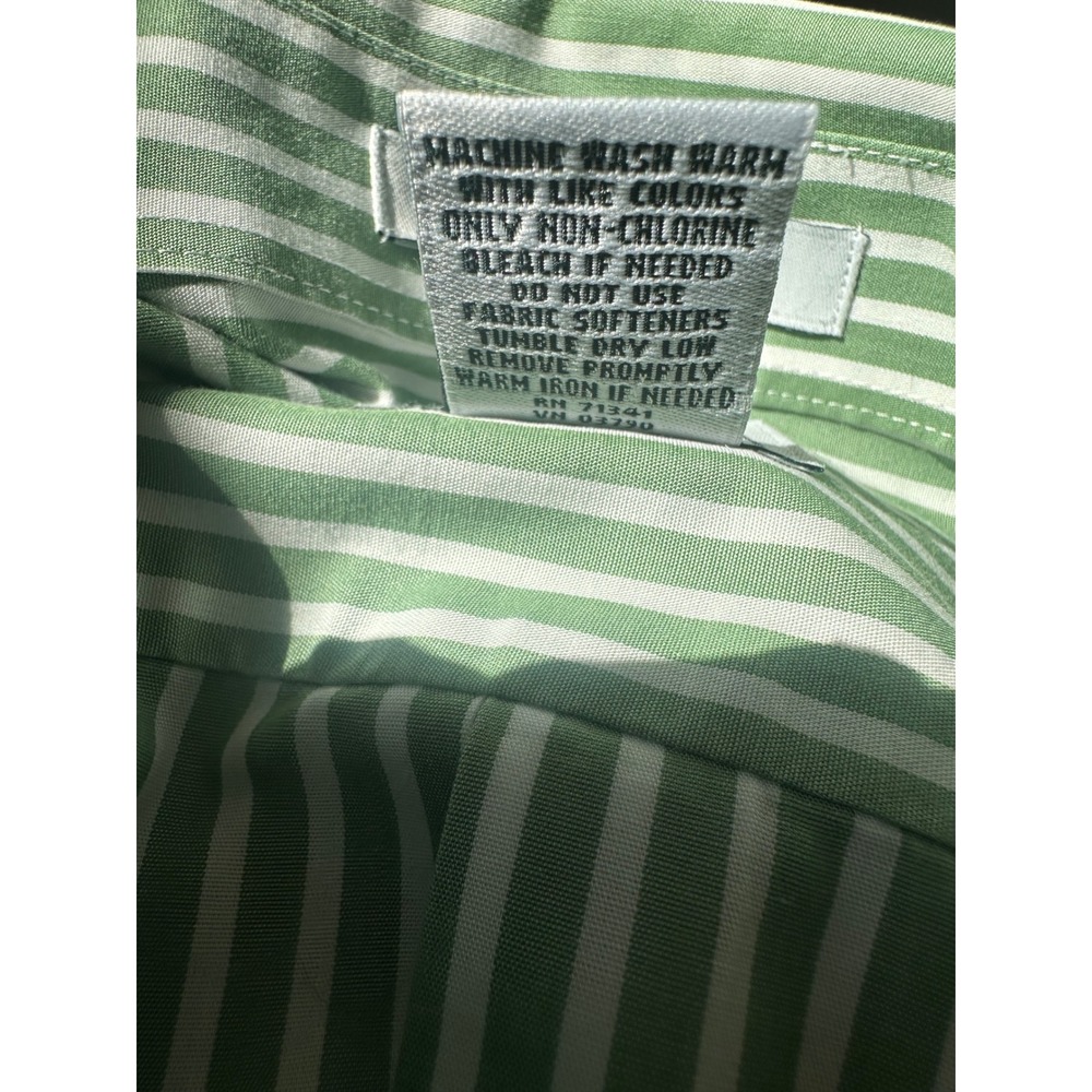 LL Bean Sage Green White Striped Wrinkle Resistant Cotton Button Down Shirt XL - Picture 3 of 3
